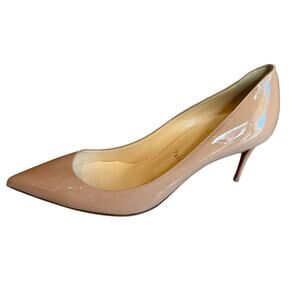 Authenticated Christian Louboutin Kate Patent Leather Heels Pumps Beige 38